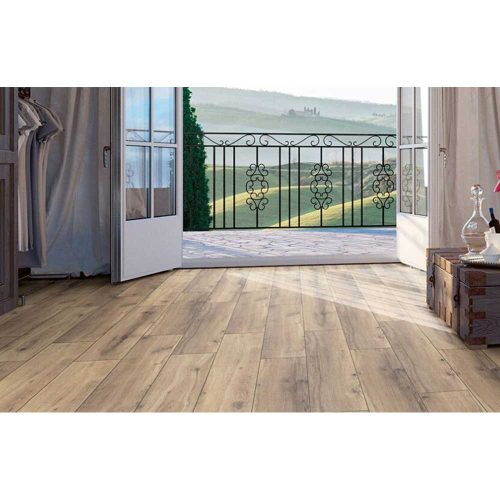 Swiss Krono My Floor Villa PRÉMIUM AQUA Lybia Oak Grey 12 mm laminált padló, színek: barna, padlófűtéshez alkalmazható.